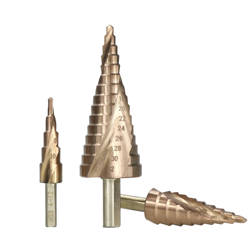 

4-12/4-20/4-32mm HSS Step Drill Bit TiCN Coated Hole Cutter For Power Tools Triangle Shank Spiral Groove Core Drill Bit Set