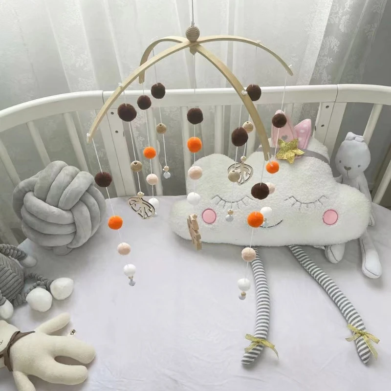 

Новинка 2021, мобиль для детской кроватки, погремушка, деревянные шарики, шерстяные шарики, украшение для детской кроватки