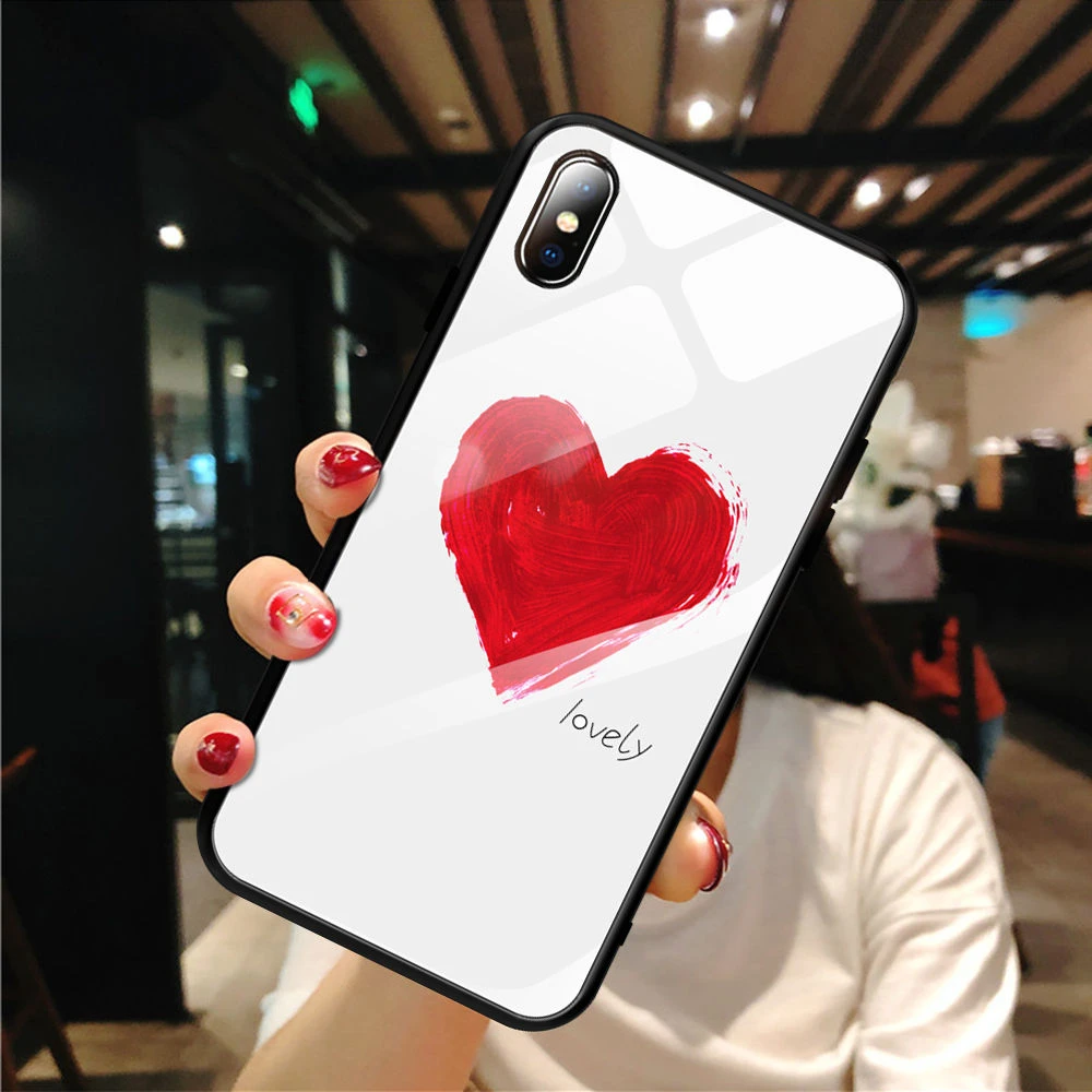 Чехол для телефона из закаленного стекла с сердечком для iPhone XR XS X XS Max 7 8 6 6S Plus, прозрачная ультратонкая защитная задняя крышка - Цвет: T1