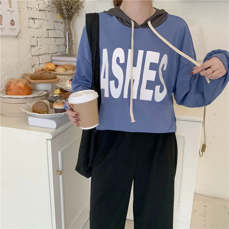 

2021 Womens Basic Cotton Sweatshirts Sets Autumn Hoodies+ Elastic Waist Pants Casual Suits Streetwear Harajuku
