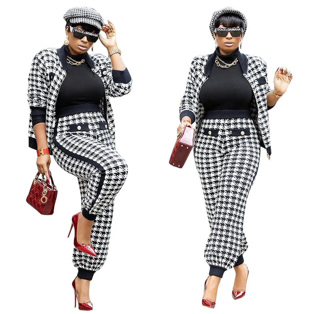 

Женский элегантный костюм из двух предметов, клетчатые брюки с высокой талией и воротником-стойкой, комплект из двух предметов, весна 2021