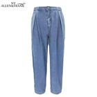 Женские джинсы свободного покроя, модные брендовые брюки с перекрестной полосой, повседневные брюки из мытого хлопка синего цвета со средней талией, женская одежда для улицы, 2021