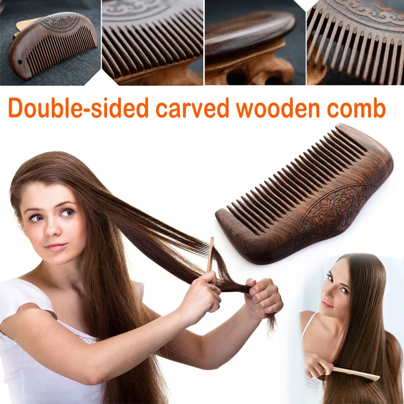 

Golden Sandalwood Comb Double-Sided Carved Design Natural Sandalwood Fine Comb Anti-Static Care NE