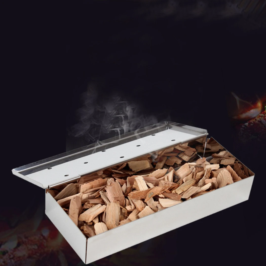 

Foldable Stainless Steel Smoke Box BBQ Smoke Box Wood Chip Smoker For Meat Smoky Flavor Box with Hinged Lid Barbecue Tool