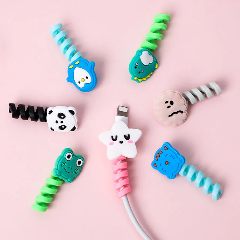 USB Bite Charger Data Cord Protector Cartoon Cable Protector Data Line Cord Protector Cute Animal Cable Saver Cover Cable Winder