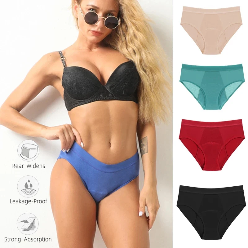 culotte menstruelle period panties менструальные трусики bragaТрусики для месячных, 4-слойные впитывающие менструальные трусики, физиологические трусики, непротекаемое нижнее белье для месячных, женские хлопковые трусы - изображение