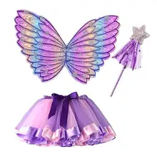 Ensemble de costumes de princesse féerique pour filles, 3 pièces, pour noël, Halloween, avec ailes de papillon, baguette, robe de fête pour enfants