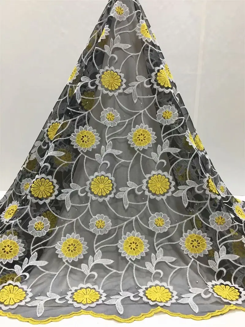 Beautifical african lace fabrics New design nigerian tulle mix blue guipure flowers for dress 5yards ML25N153 | Дом и сад