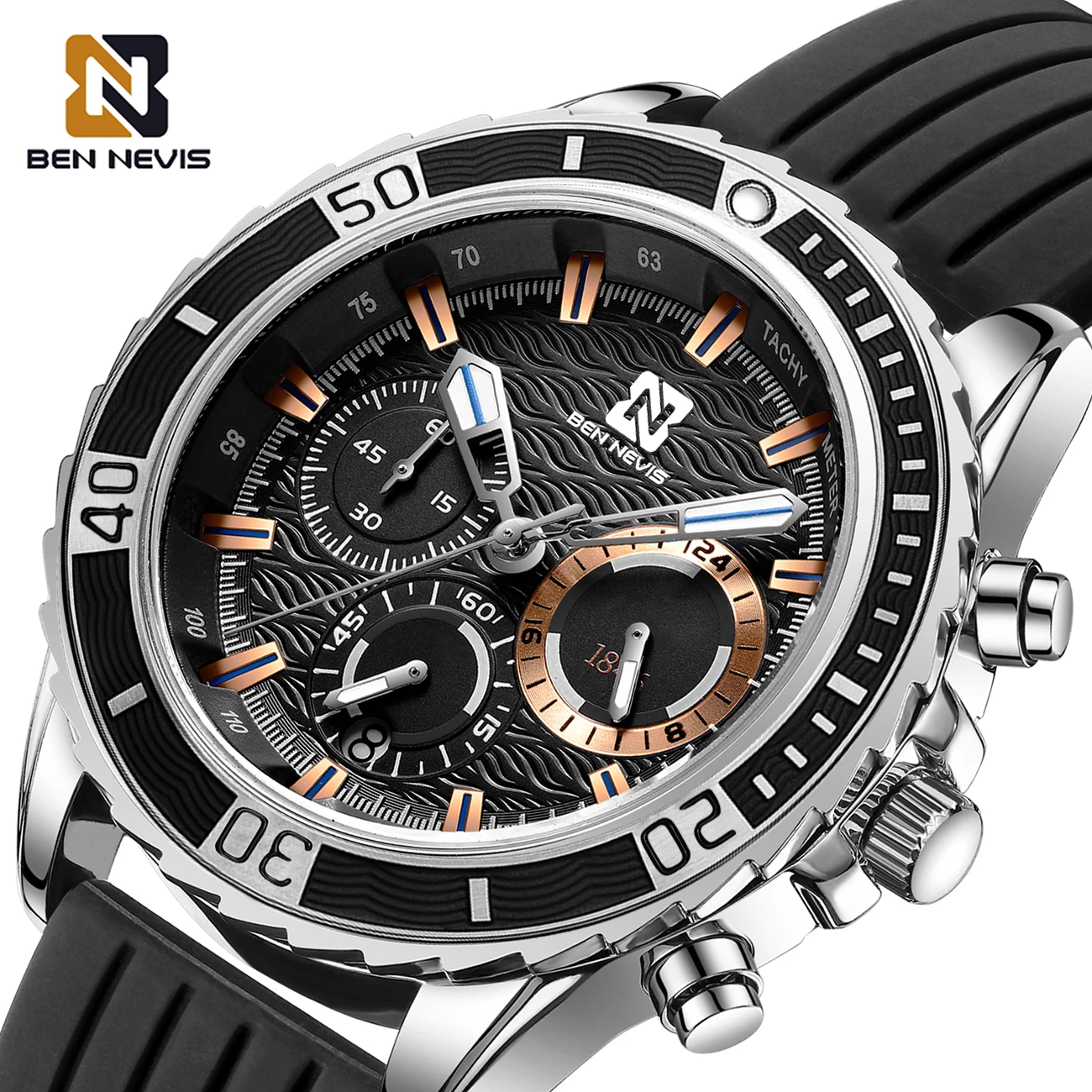 Бен Невис Черный Кварцевые часы 24 с календарем Дисплей Лидирующий бренд мужские