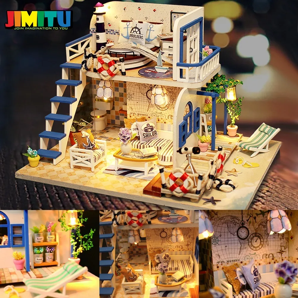 JIMITU Кукольный дом детская деревянная игрушка сделай сам светодиодная лампа
