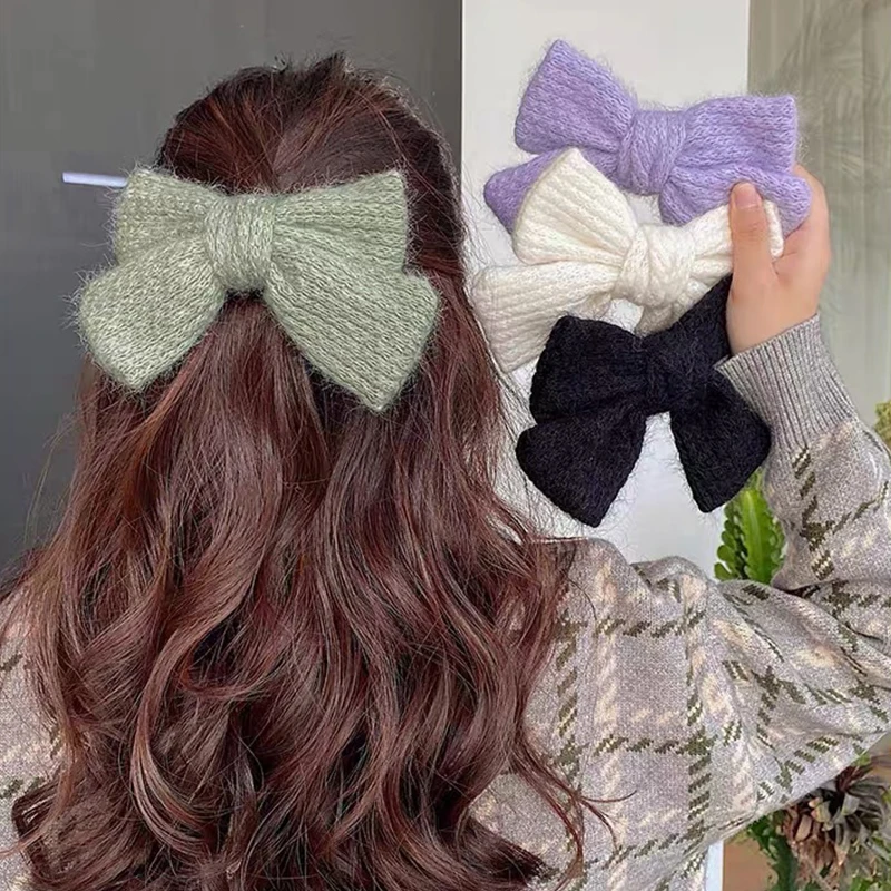 

Sweet Knitted Hair Clip Big Bow Hairpin Solid Color Large Bownot Ponytail Clip Barrettes Women Girls Elegant Hair Accessories