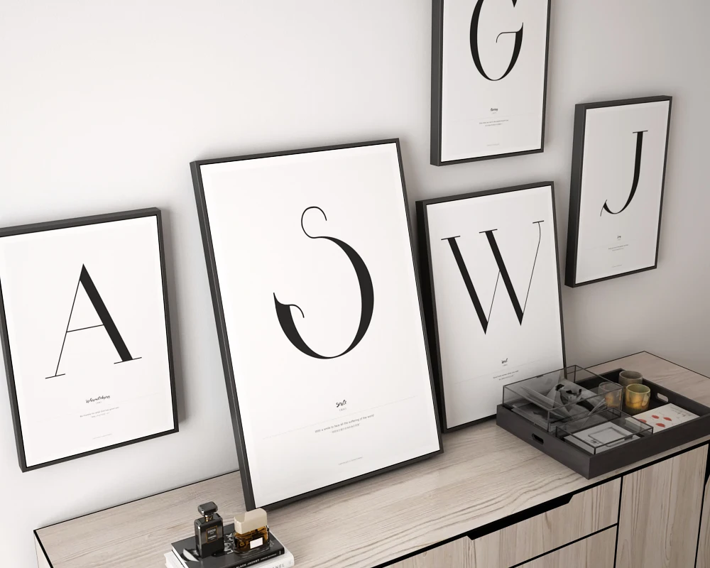 Алфавит черно-белый Живая Любовь Смех вдохновляющие цитаты настенная живопись