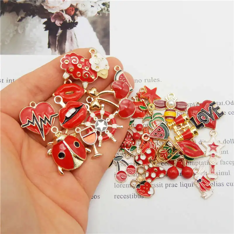 

Julie Wang 10PCS Enamel Charms Random Mixed Fruit Animal Flowers Alloy Pendants Necklace Earrings Jewelry Making Accessory