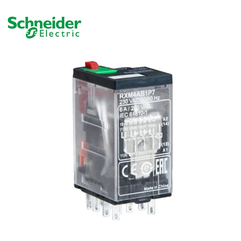 

Original export small insert-in relay 230VAC 50/60 Hz four open four close, lock test button RXM4AB1P7