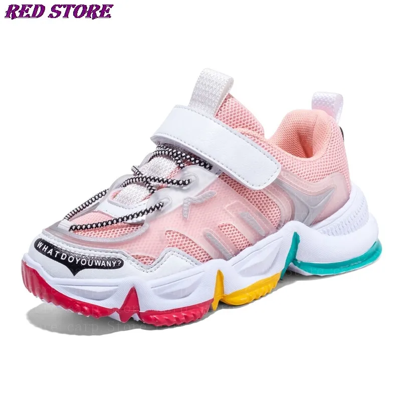 

Детская спортивная обувь для девочек, кроссовки радужной расцветки, новинка 2021, модная дышащая сетчатая Повседневная Уличная Нескользящая ...