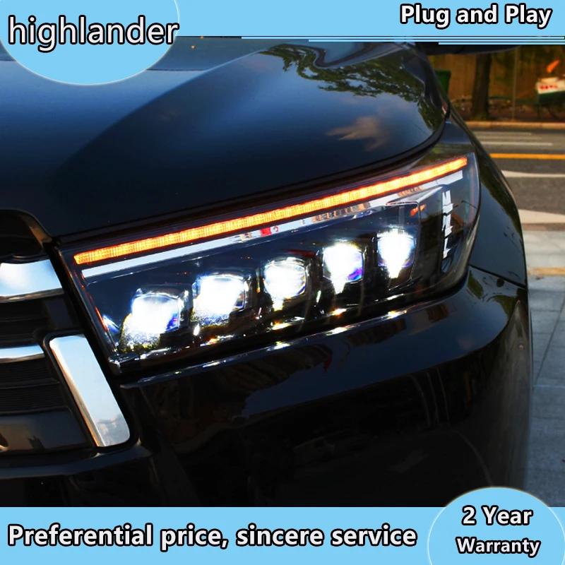 Автомобильный Стайлинг для 2018-2019 Новинка Highlander фары все светодиодный ные DRL Bi
