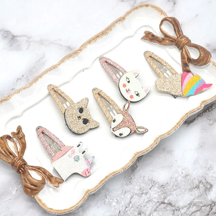 

2PCS Children's hair accessories sequins cartoon cat unicorn small animal girls hairpin laser bb clip