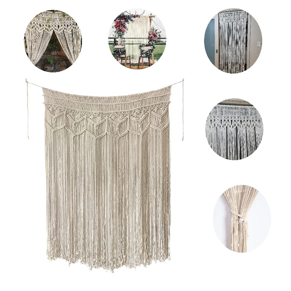 

Boho Macrame Tapestry Wall Hanging Door Curtains, 100% Hand Woven Cotton Tapestry for Room Divider Bedroom Living Room Decor
