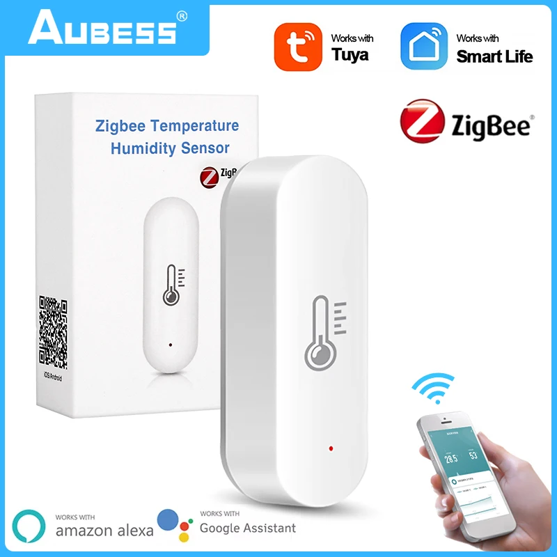 

Aubess Tuya ZigBee Temperature And Humidity Sensor Indoor Hygrometer Thermometer Work With Gateway Via Alexa Google Assistant