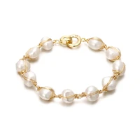 original handmade 14k gold filled baroque natural freshwater pearl ladies bracelet promotion jewelry for women birthday gift