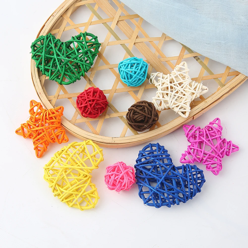 

5/10pcs 3-7cm artificial straw ball stars and love wedding home Christmas decoration rattan ball DIY curtain hanging accessories