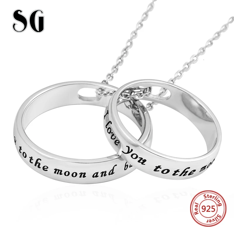 СГ двойные круги кулон ожерелья с I love you to the moon and back 925 пробы серебро DIY ожерелье Мода для влюбленных подарки