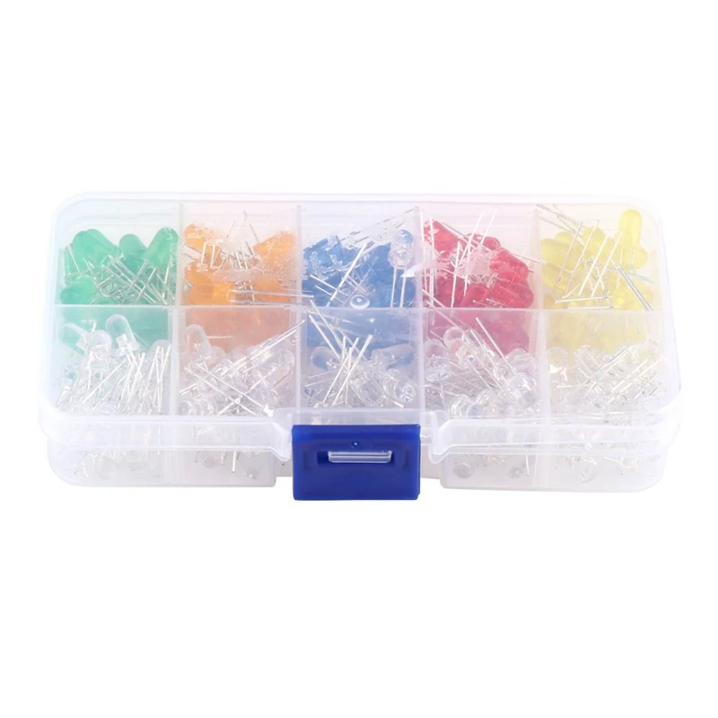 

200Pcs 5mm LED Light-Emitting Diodes Light Assortment Kit Yellow Red Blue Green Orange