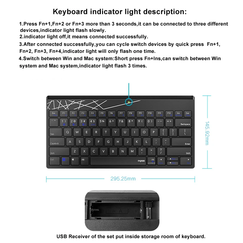 Rapoo 8000M многомодовая Бесшумная Беспроводная клавиатура мышь комбо Bluetooth 3,0& 4,0 RF 2,4G переключение между 3 устройствами