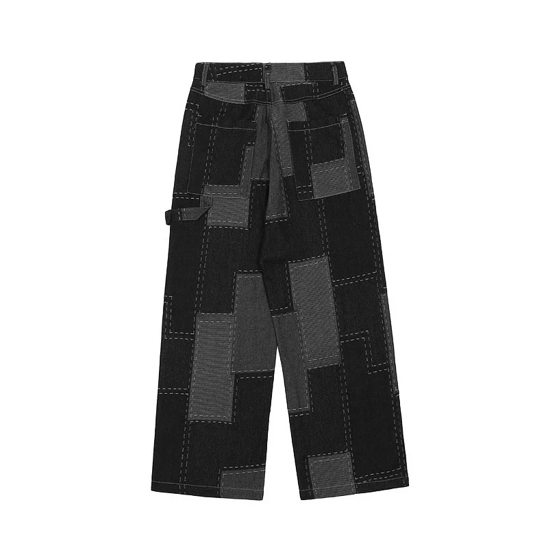 

IEFB High Street Irregular Color Block Spliced Loose Straight Black Jeans 2021 New Men's Casual Wide Leg Denim Trousers 9Y8088