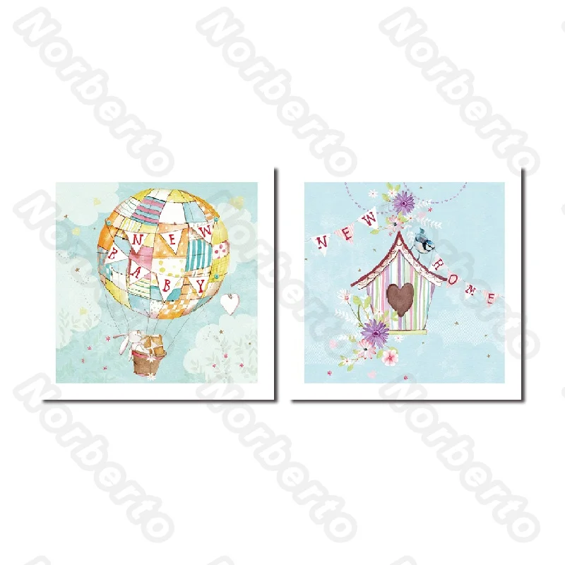 

Modern Cartoon Pictures Canvas Painting Posters a Rabbit Riding Hot Air Balloon Letters New Baby New Home for Home Rooms Decorat