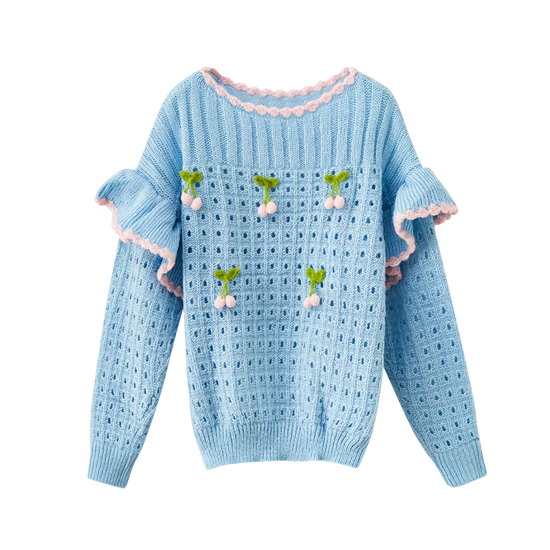 

Women Sweater Spring O-neck Loose Hollow Out Full Sleeve Clothes Fall 2021 Jumper Soft Sister Lovely Vintage Pullover for Ladies