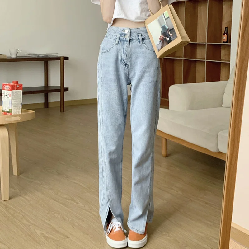 Женские джинсы с разрезом прямые свободные брюки высокой талией модель 2021 года