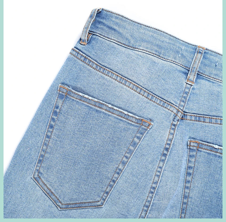 Autumn Winter Women Denim Skinny Pant Stretch High Waist Washed Blue Destroy/Rips Slim Elastic Lady Jeans