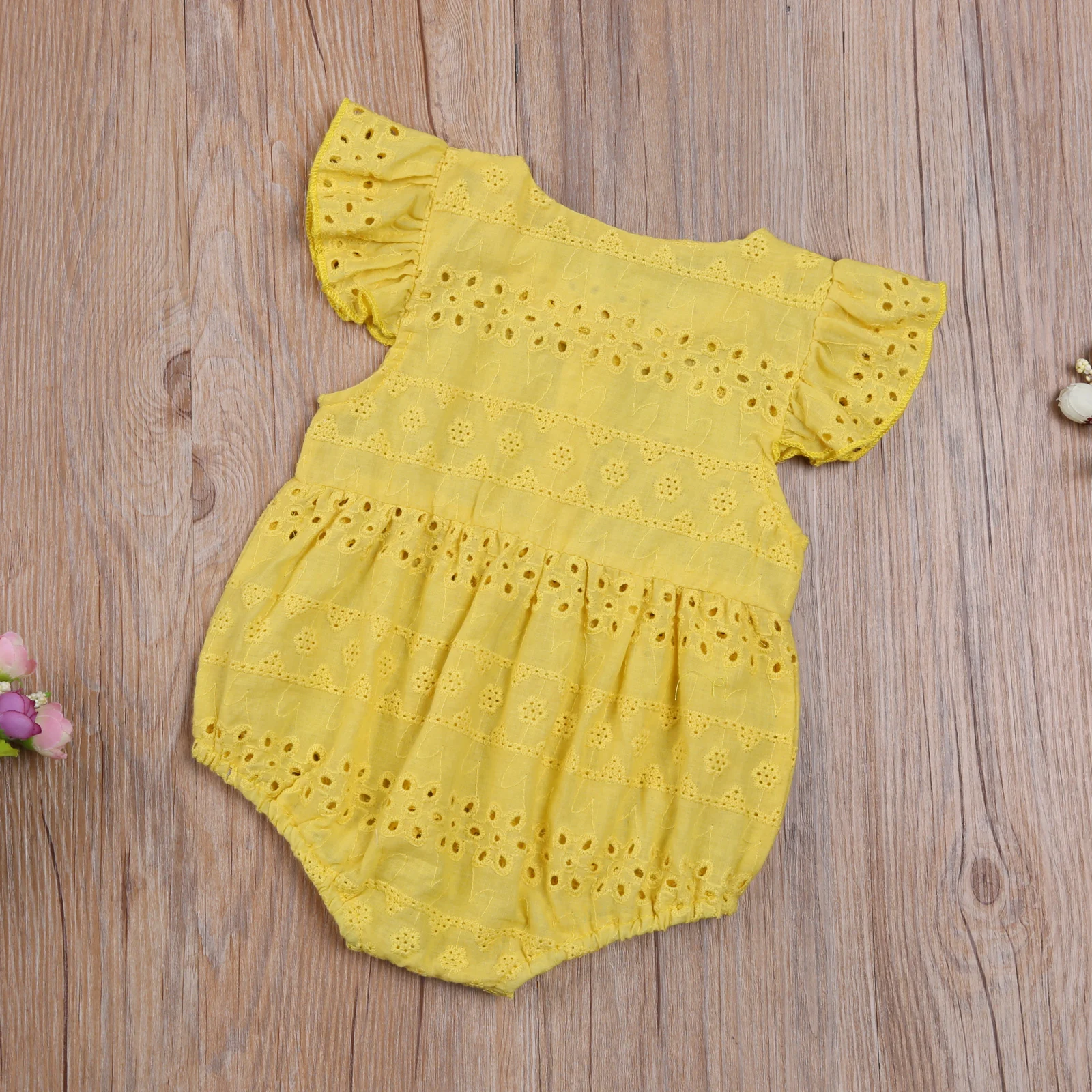 

Summer Infant Newborn Baby Girls Cotton Solid Color Fly Sleeveless Hollow Out Button Bodysuit One Pieces Jumpsuit