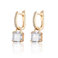 trendy square zirconia drop earrings for women gold silver color plated copper dangle earring romantic jewelry accessories gifts