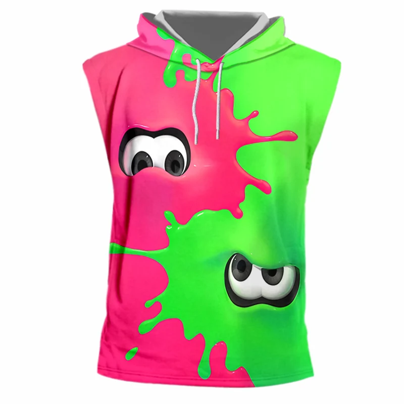 Cjlm Tank Top Male Fashion 3d Hooded Vest Printing Cartoon Red-green Eyes Summer Leisure Big Size Fitness Tops Unisex Clothing | Мужская