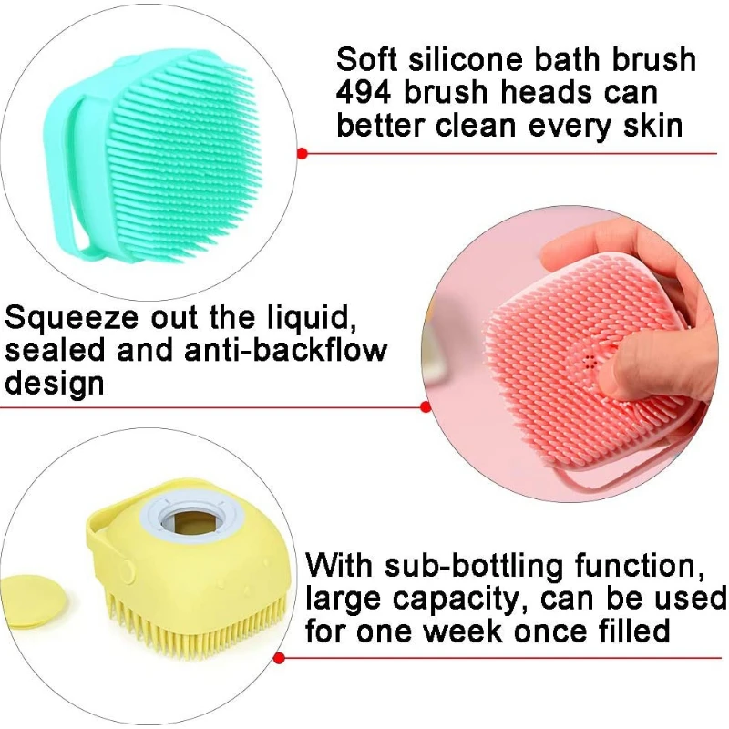 

Pet Dog Shampoo Brush Pet Bath Massage Brush Grooming Scrubber Brush for Bathing Hair Removal Soft Silicone Rubber Brushes