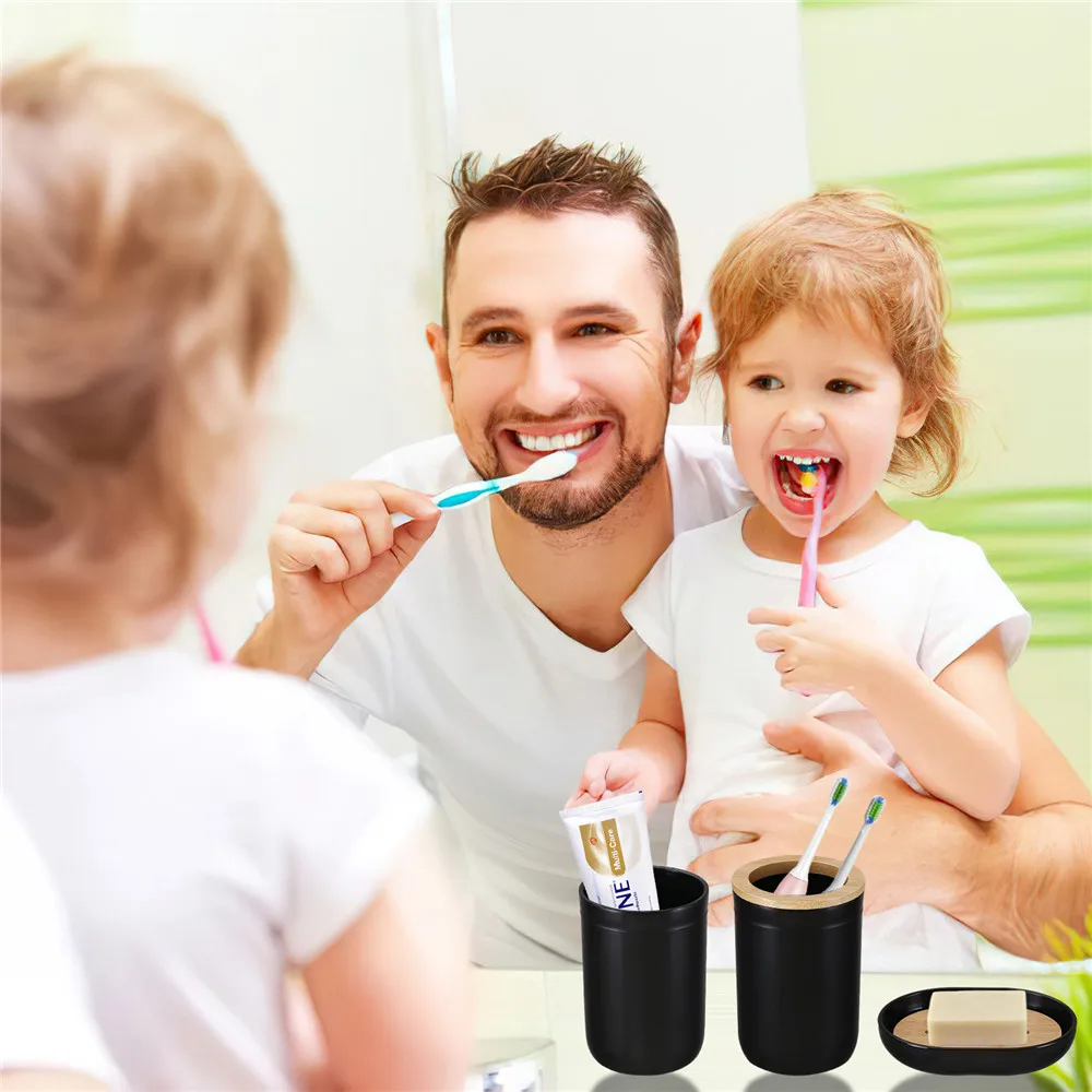 imucci bathroom accessories set 6 pieces bamboo house sets toothbrush holder soap dispenser toilet brush trash can free global shipping