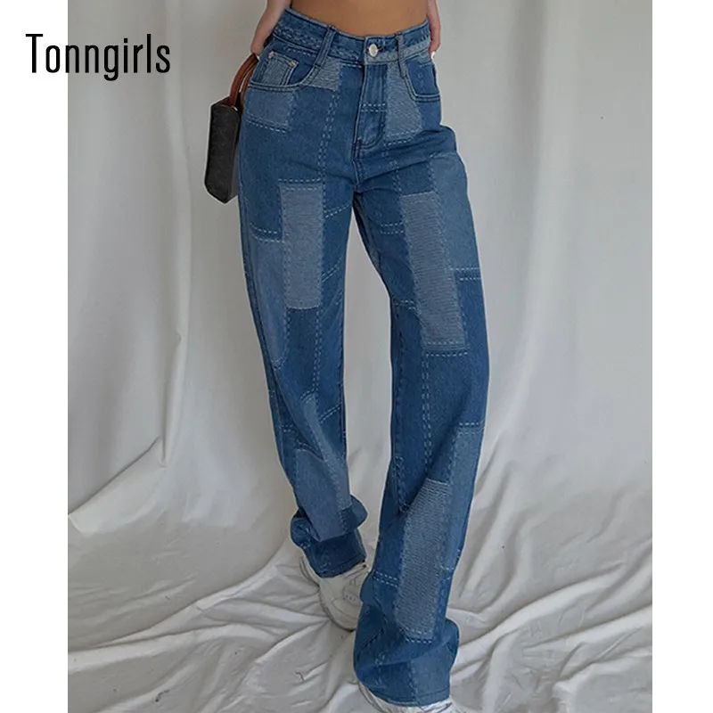 

Джинсы женские свободные в стиле пэчворк, с высокой посадкой