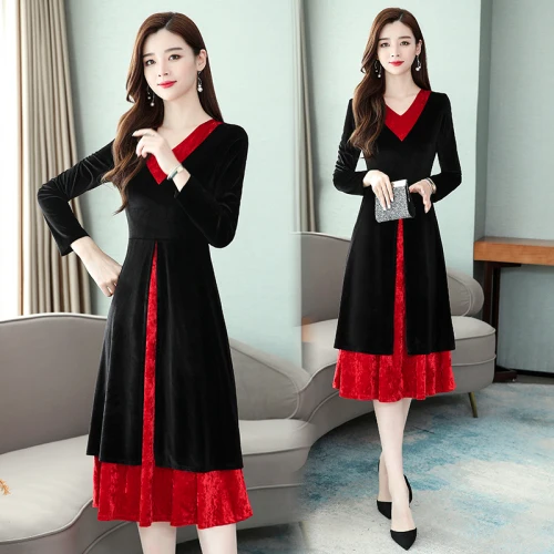 Платье для женщин размера плюс 4xl золотые бархатные женские платья черные