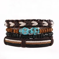 fashion cowhide multi layer bracelet adjustable hand woven mens womens bracelet turquoise skull beaded factory direct sales