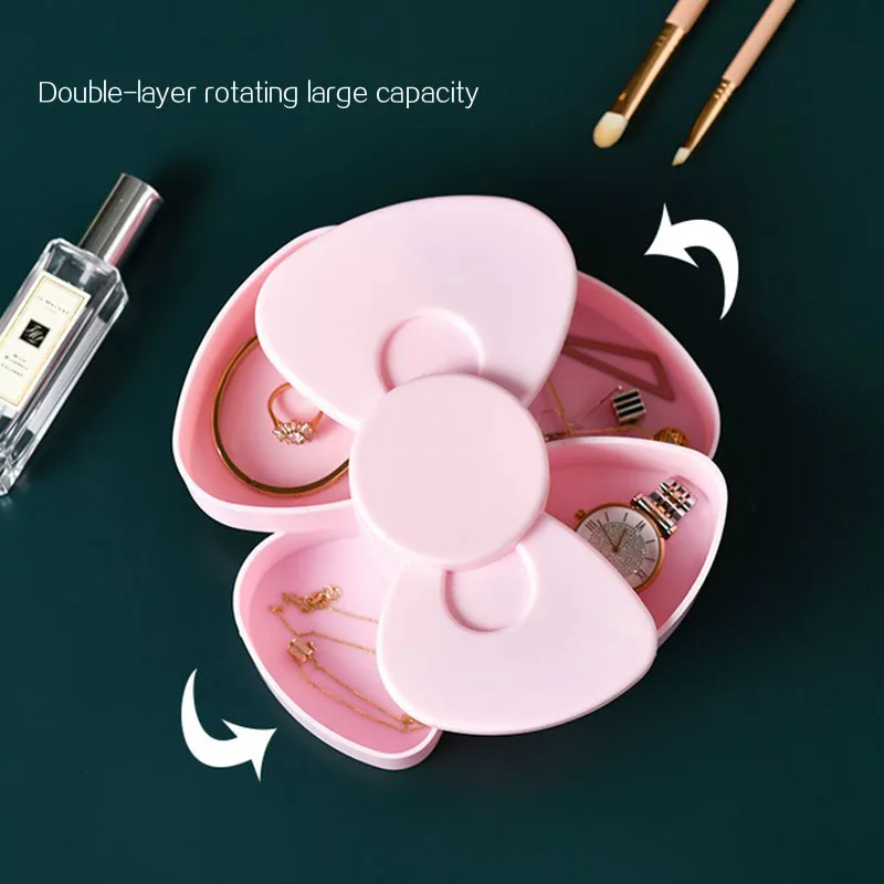 Вращающаяся 2 уровневая коробка для хранения ювелирных изделий органайзер