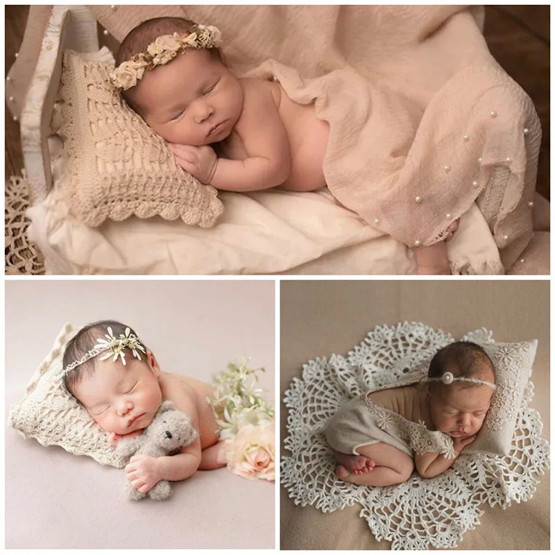 

New Male Female Baby Photography Props Pillow Newborn Photography Props Hollow Lace Blanket Photo Shoot Studio Accessories