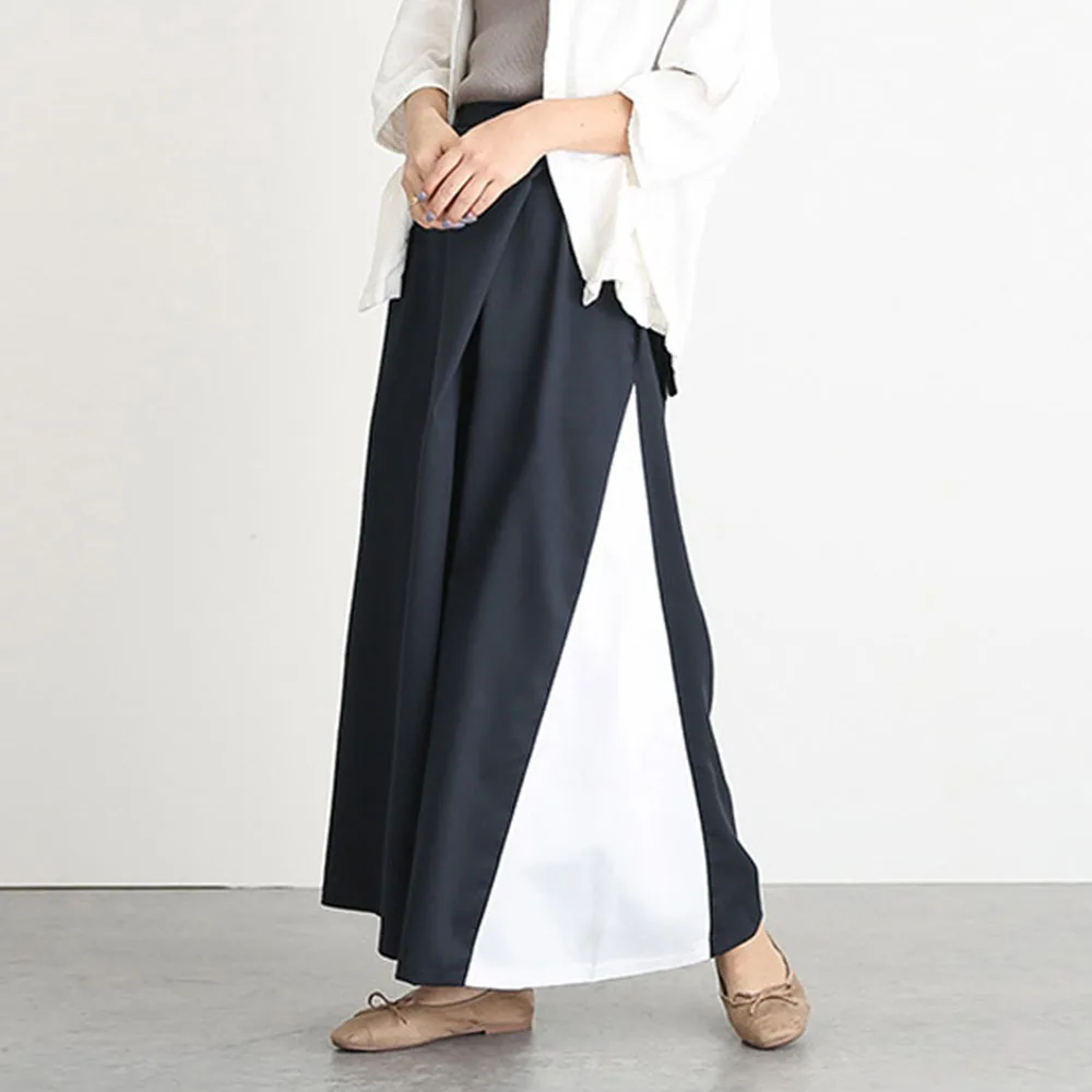 

Wide Legs Long Pants Women 2020 Spring Summer Korean Office Lady Colors Patchwork Ankle-Length Causal Linen Pants Mori Girl
