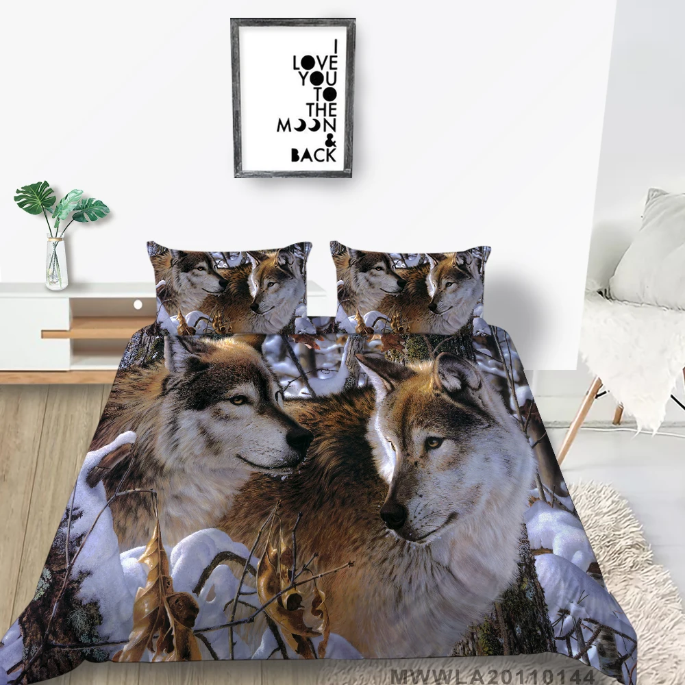 

King Size Bedding Set Couple Wolves Painting 3D Duvet Cover Smile Wolf Double King Queen Twin Full Single Creative Bed Set