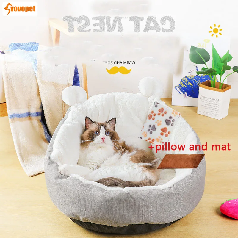 Плюшевая кровать для кота-любимца питомник зимний теплый спальный маленький