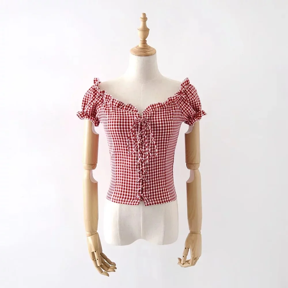 Женская блузка корсет на шнуровке с квадратным вырезом и рукавами