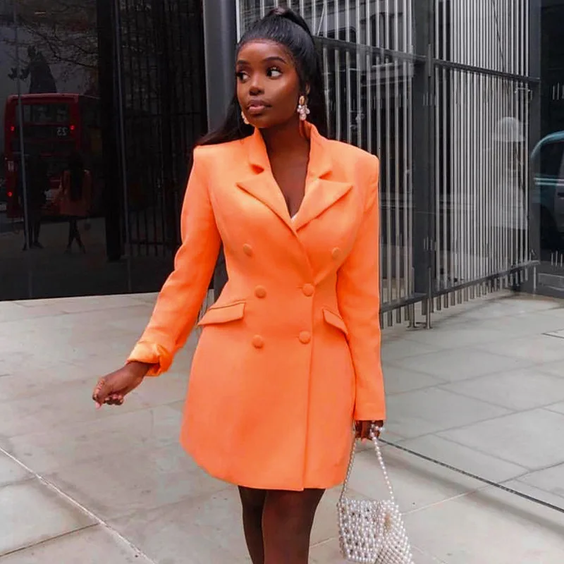 

Dress Party Clubwear Night Out Dresses Orange Vestidos Autumn Winter Blazer Dresses Women Deep V Neck Sexy Bodycon