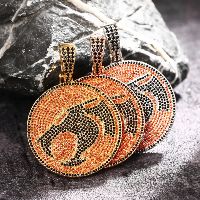 

Hiphop cool wolf sign pendant iced out colorful cz stones wolf necklace for men