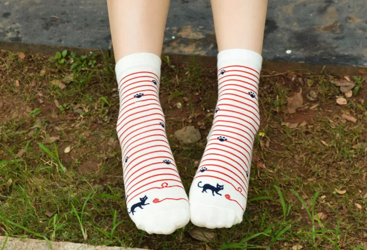 Женские носки Сезон весна лето Милые для девочек с рисунком кошки Разноцветные в